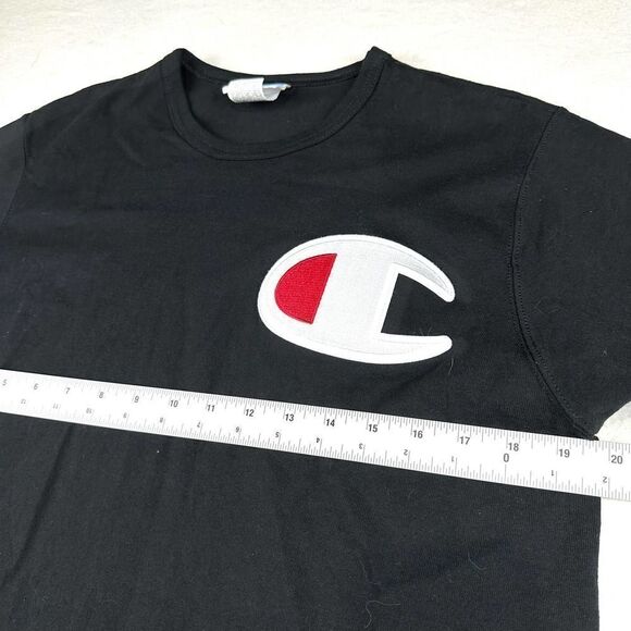 Champion Blue Bar Vintage 70s Black Big Stitched Logo T Shirt Men’s L - Picture 7 of 10